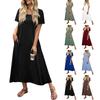 Women Long Casual Dress Short Sleeve Lightweight Maxi Dress with Pockets Summer Beach Vacation Loose Fit Long Dress