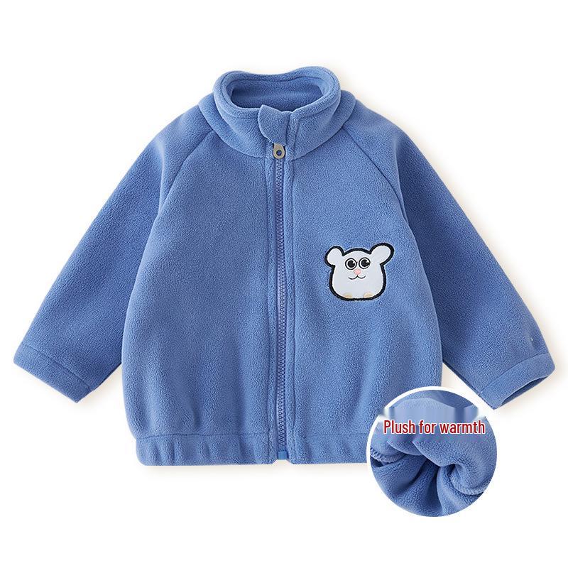 Korean Style Thickened Velvet Baby Coat for Boys and Girls - Autumn/Winter Solid Color Toddler Top