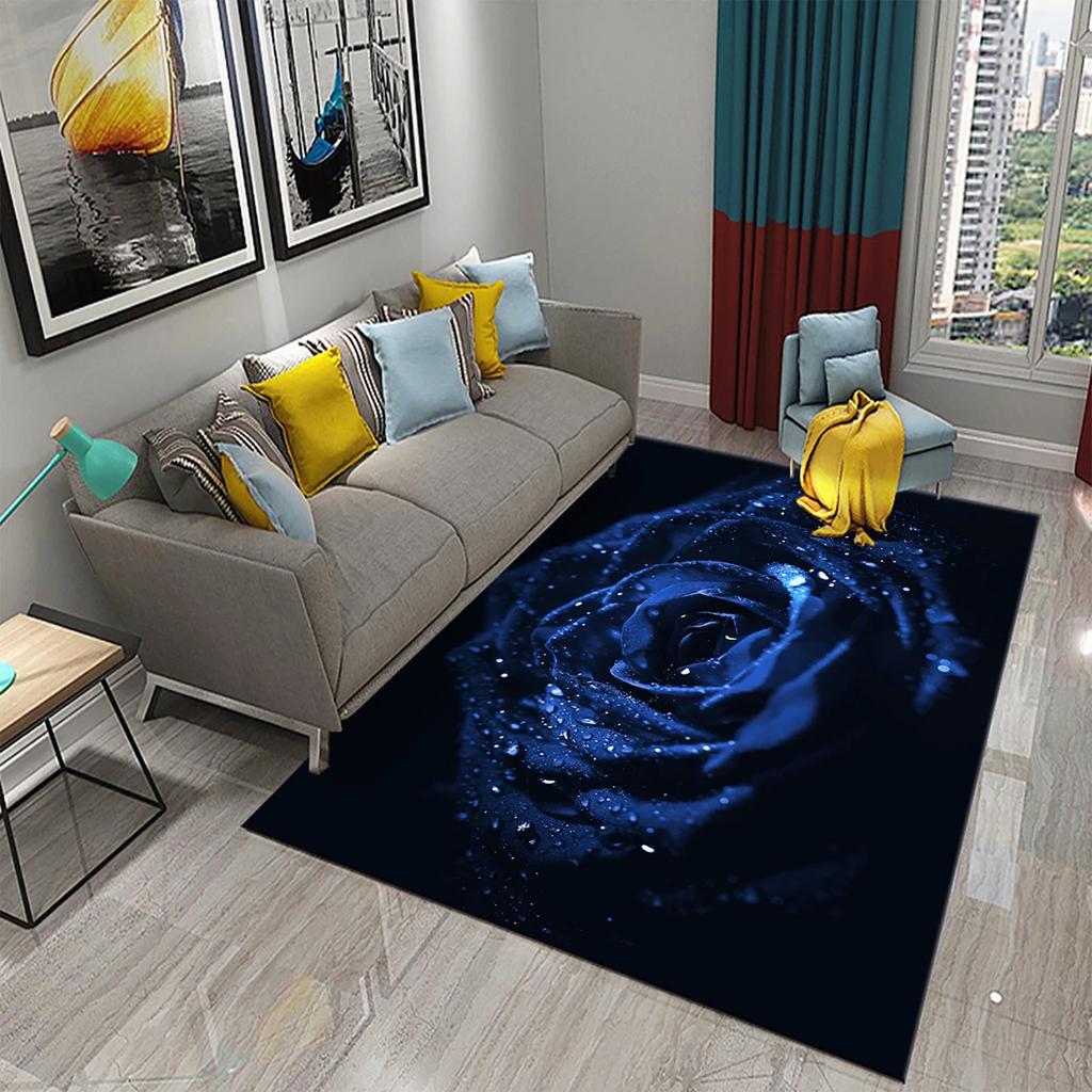 Blue Rose Rugs for Living Room Women Romantic Flower Carpet Soft Floor Mat Floral Rugs for Adults Bedroom Decorative Area Mats