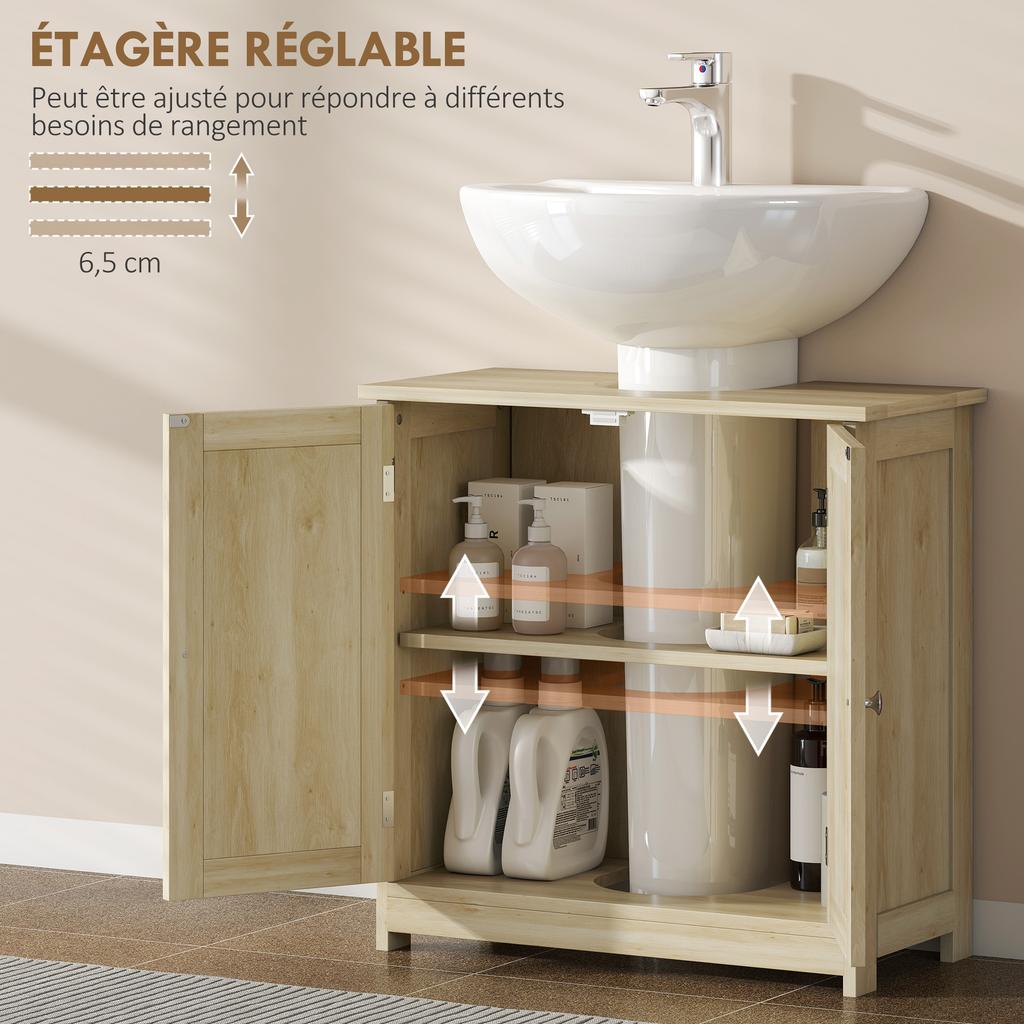 Bathroom Vanity Unit, Under-Sink Cabinet, 2 Doors, Shelf, 60 x 30 x 60 cm, Oak