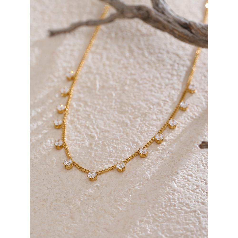 Yhpup Shiny Cubic Zirconia Chic Chain Necklace for Women Stainless Steel Delicate Premium Exquisite Collar Jewelry for Women