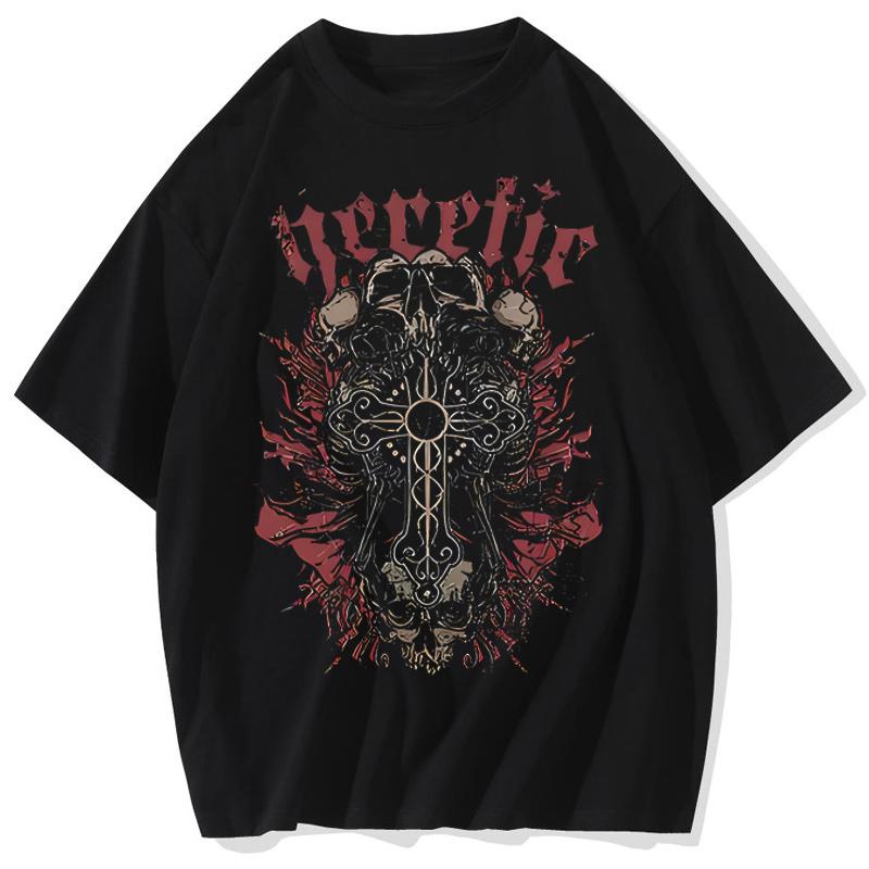 

Horror Skull Tshirts Men and Women Harajuku Hiphop Shortsleeved Tshirt Casual Tops Streetwear Washed Oversized Tshirts S
