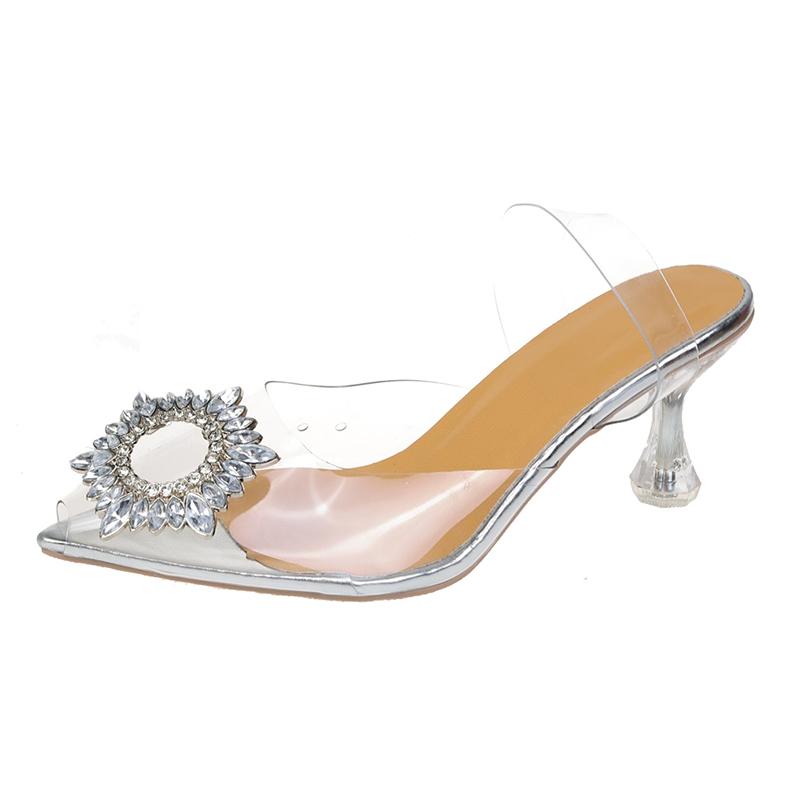 New Summer Stiletto Sandals Women's Pointy Pointy Shallow-cut Sequin Slip-off Anti-slip Wear-resistant High Heels