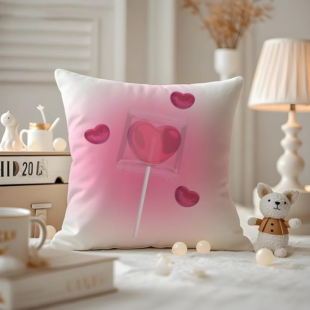 Süße rosa Süßigkeiten Kissenbezug Milbenabweisend Kissenbezug Unsichtbarer Reißverschluss seidiger kurzer Plüsch Sofakissenbezug