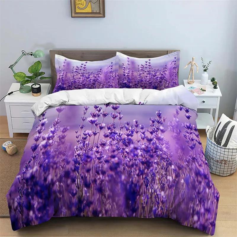 Lavendel Bettbezug Mikrofaser Lila Blume Bettwäscheset Romantischer Blumenduvetbezug King Twin Botanische Tagesdecke