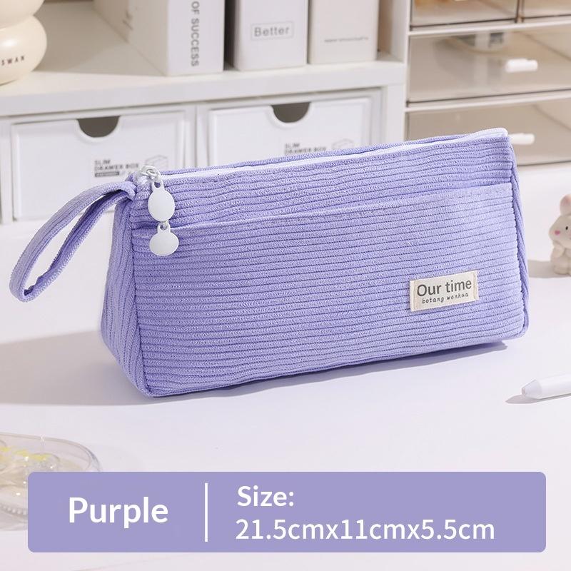 Corduroy Pencil Case Multifunctional Large Capacity Stationery Pen Case Solid Color Stationery Box Stationery For School Use