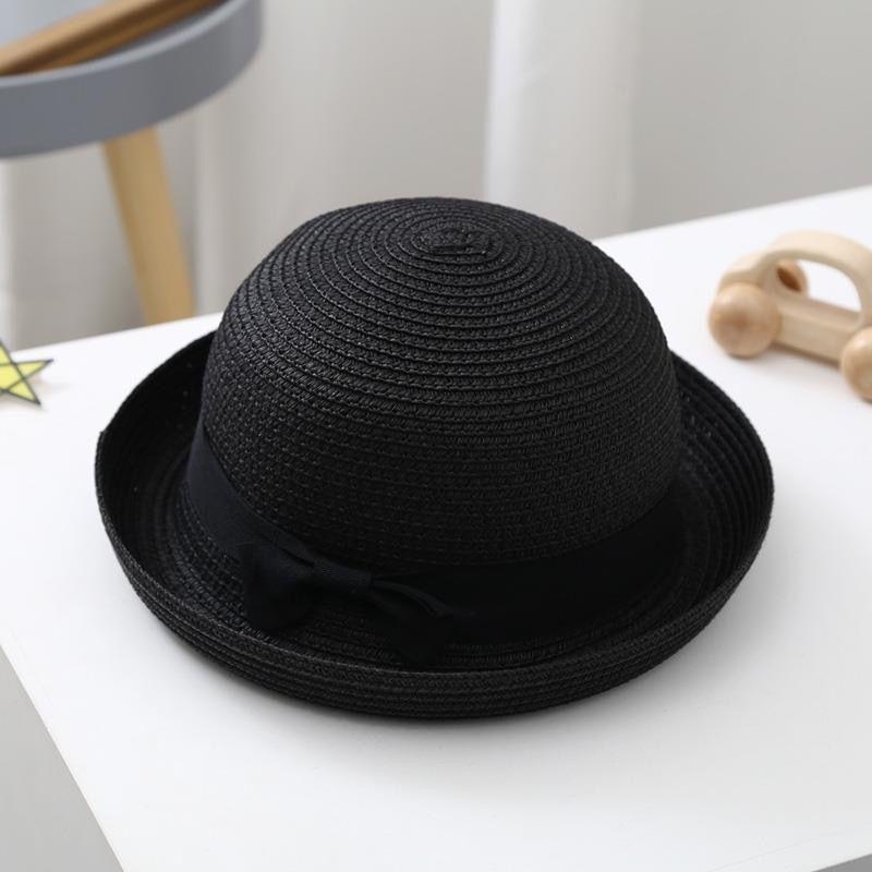 Fundă rotundă Pălărie de paie cu margine rulată Călărie de femeie pe plajă Protecție solară Pălărie de top pentru copii Pălărie cool de primăvară și vară