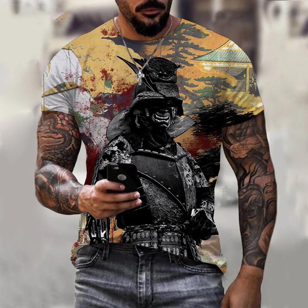 Men Women Fashionable Harajuku 3D Samurai Print T-Shirt Casual Cool Trendy Oversized Short Sleeve O-Neck T-Shirt