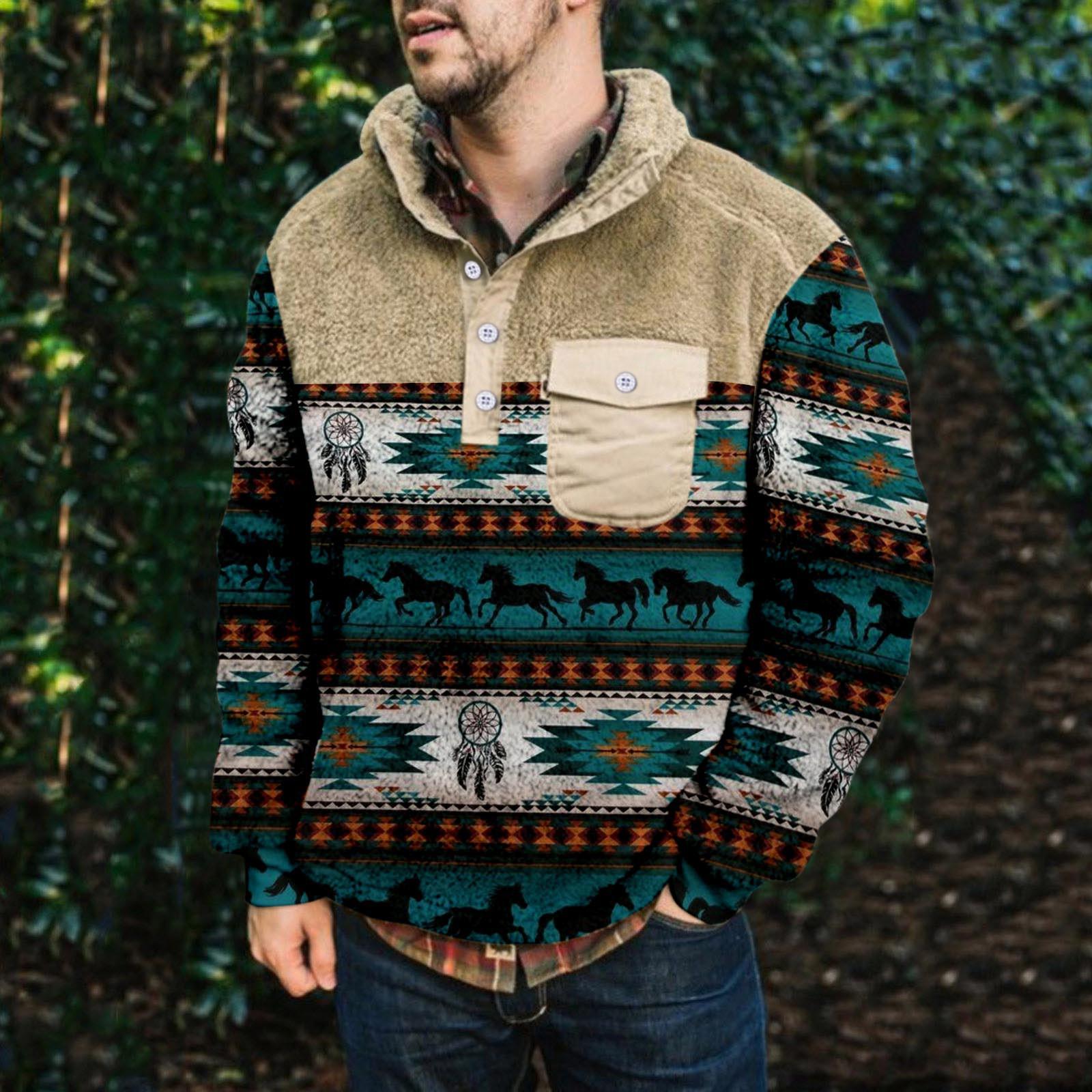 

Мужское плюшевое теплое пальто с принтом, флисовый свитер, повседневное пальто, свитер с карманами, зимнее пальто XL тёмно-синий