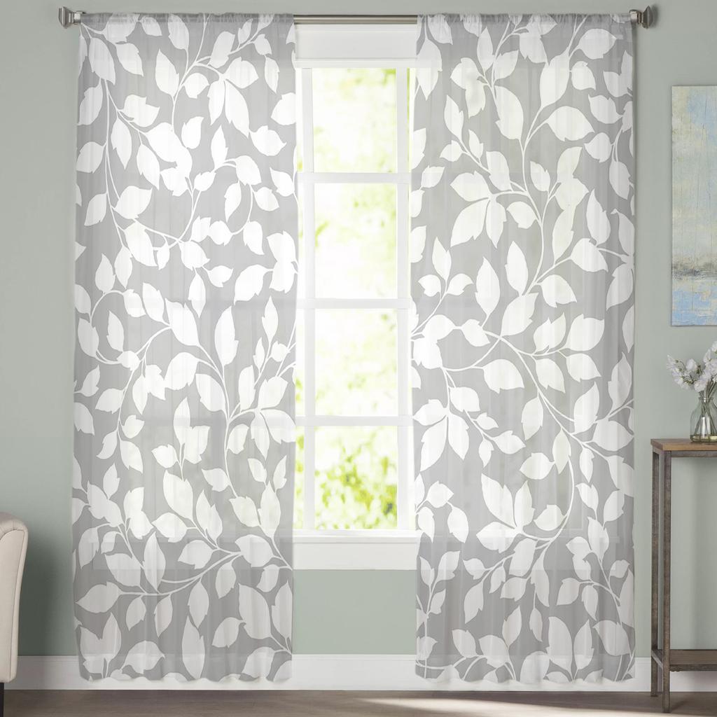 Gray Leaf Vine Texture Sheer Curtains For Living Room Bedroom Kids Room Tulle Window Treatment Drapes