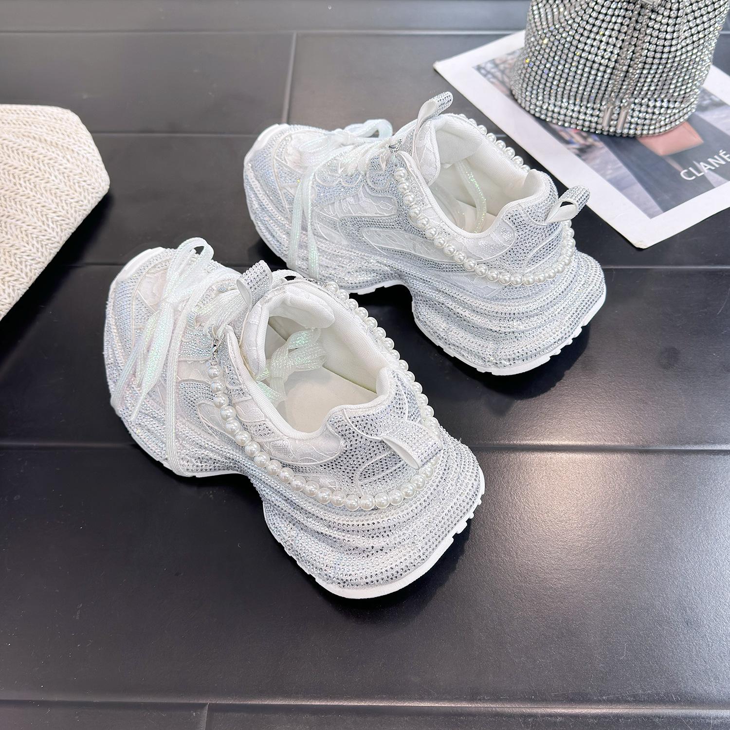 Crystal diamond full diamond ice feeling breathable mesh high feeling women s dad shoes pair of shoelaces 35 белый