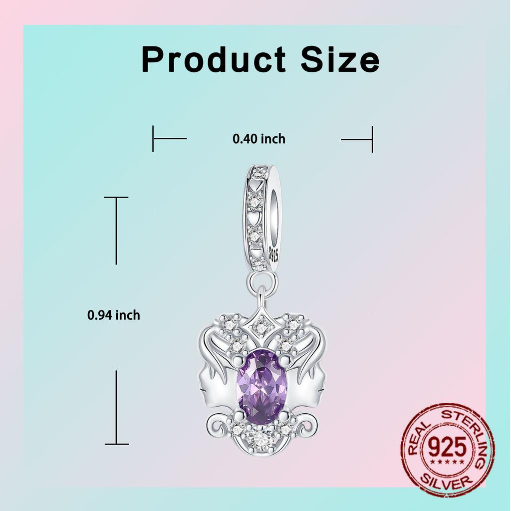 copper 12 Constellations Gemini Purple Zircon Pendant Charm Compatible With Authentic Charm Bracelets Women Do It Yourself Jewellery Gift