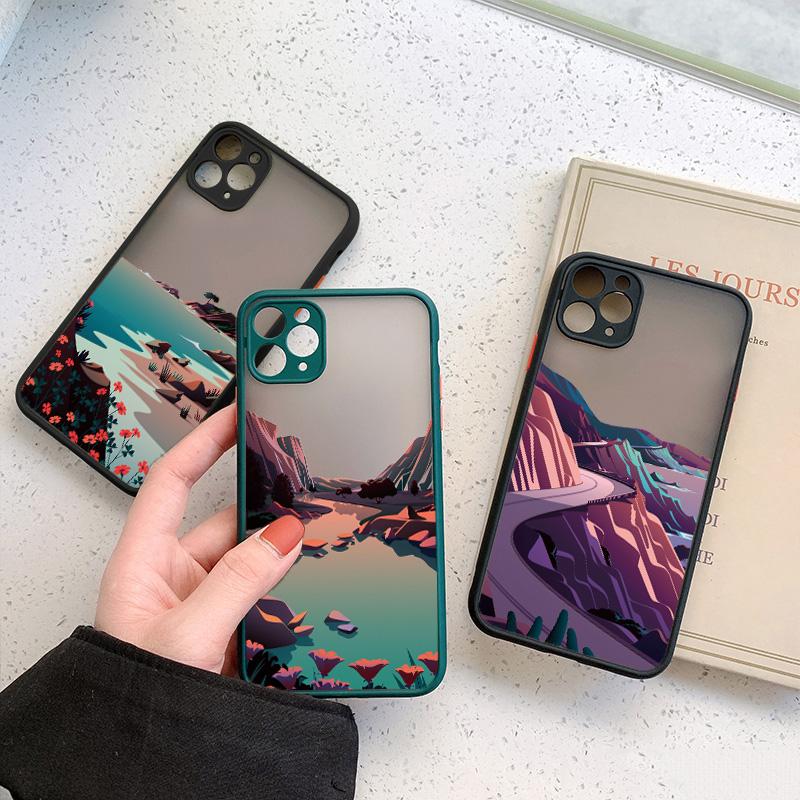 Painted Landscape Phone Case For iPhone 15 12 11 13 14 Pro Max X Xs MAX XR 6s 7 8 Plus SE2 Camera Protection Candy Color Cover