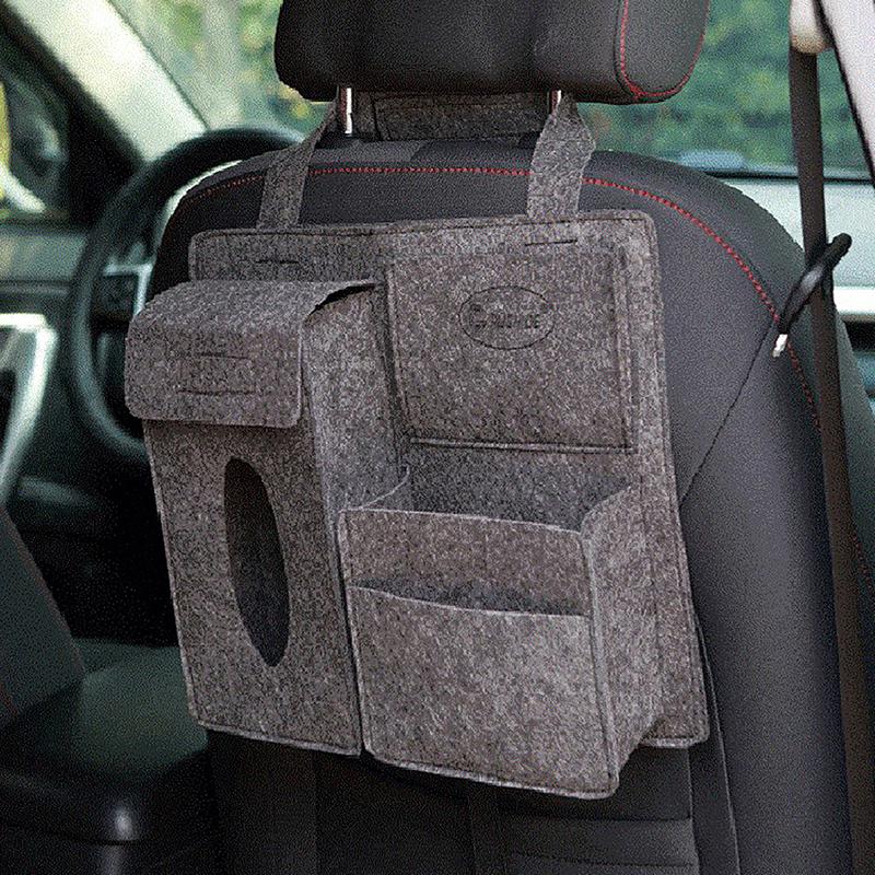 Multi-Purpose Car Storage Bag Organizer Hanging Bag Box Paper Towel Phone Storage Felt Bag Trash Can Organizer Car Accessories
