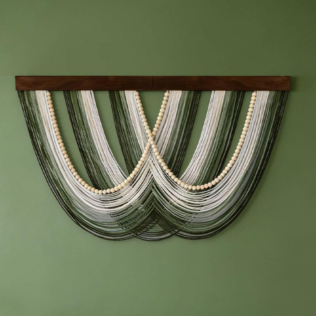 Striped Textile Wall Tapestry with Wood Top Bar Easy to Hang for Reading Corner