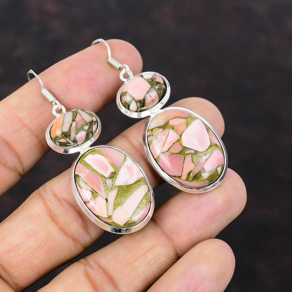 Copper Pink Opal Earring Genuine Gemstone Jewelry 925 Sterling Silver Earrings Handmade Beautiful Earring Gift For Mom Healing Stone Jewelry