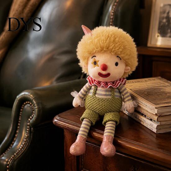 Unique Room Decor Vintage Circus Clown Plush Toy, Soft Stuffed Jester Doll with Embroidered Face, Retro Decorative Figurine for Shelf, Cute