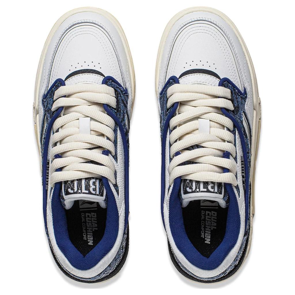 Li-Ning Classic Fashion Durable Non-Slip Low-Top Skate Shoes Women Sneakers White Blue AGCU036-2