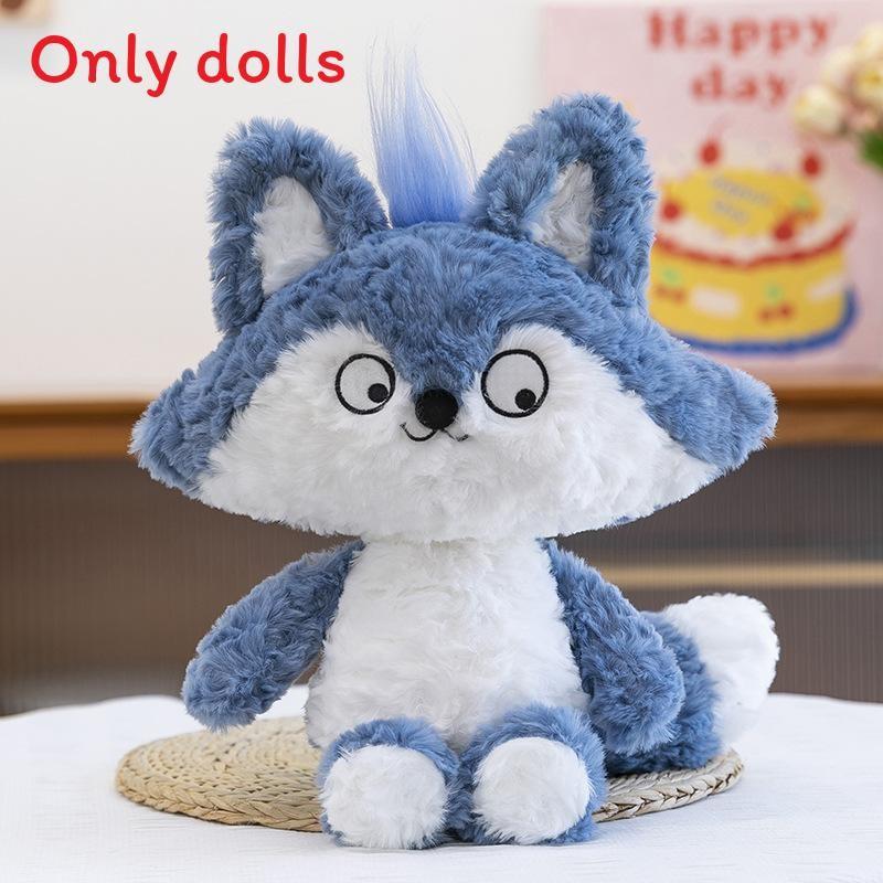 Plush Fox Wolf Cat Raccoon Doll With Soft Short Pile For Kids Bedroom Decor