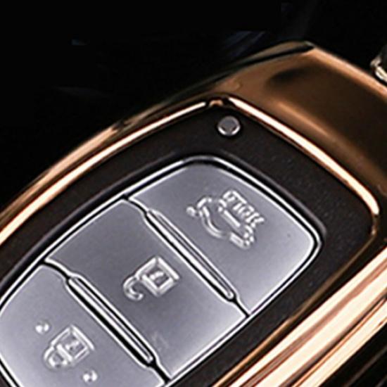 Golden Car Key Fob Case Cover Chain Ring Keychain Metal For Hyundai Tucson