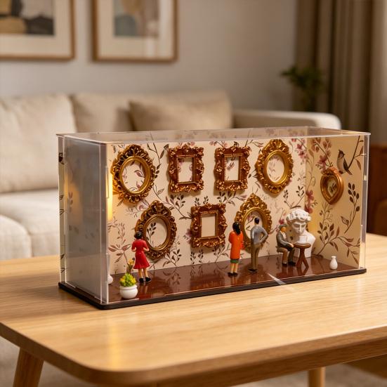 Zestaw DIY Mini Muzeum Silhouette Shadow Box z 9 Złotymi Ramkami 5 Figurkami Niestandardowa Ramka do Prezentacji Wspomnień na Rocznicę Ślubu Urodziny