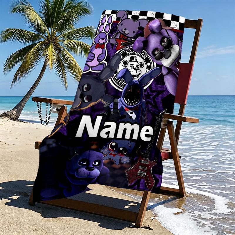Custom Name Personalized Five Nights At Freddy's Print Beach Towel, for Trip Camping Beach Party Home Decor, Birthday Gift for Family & Friends