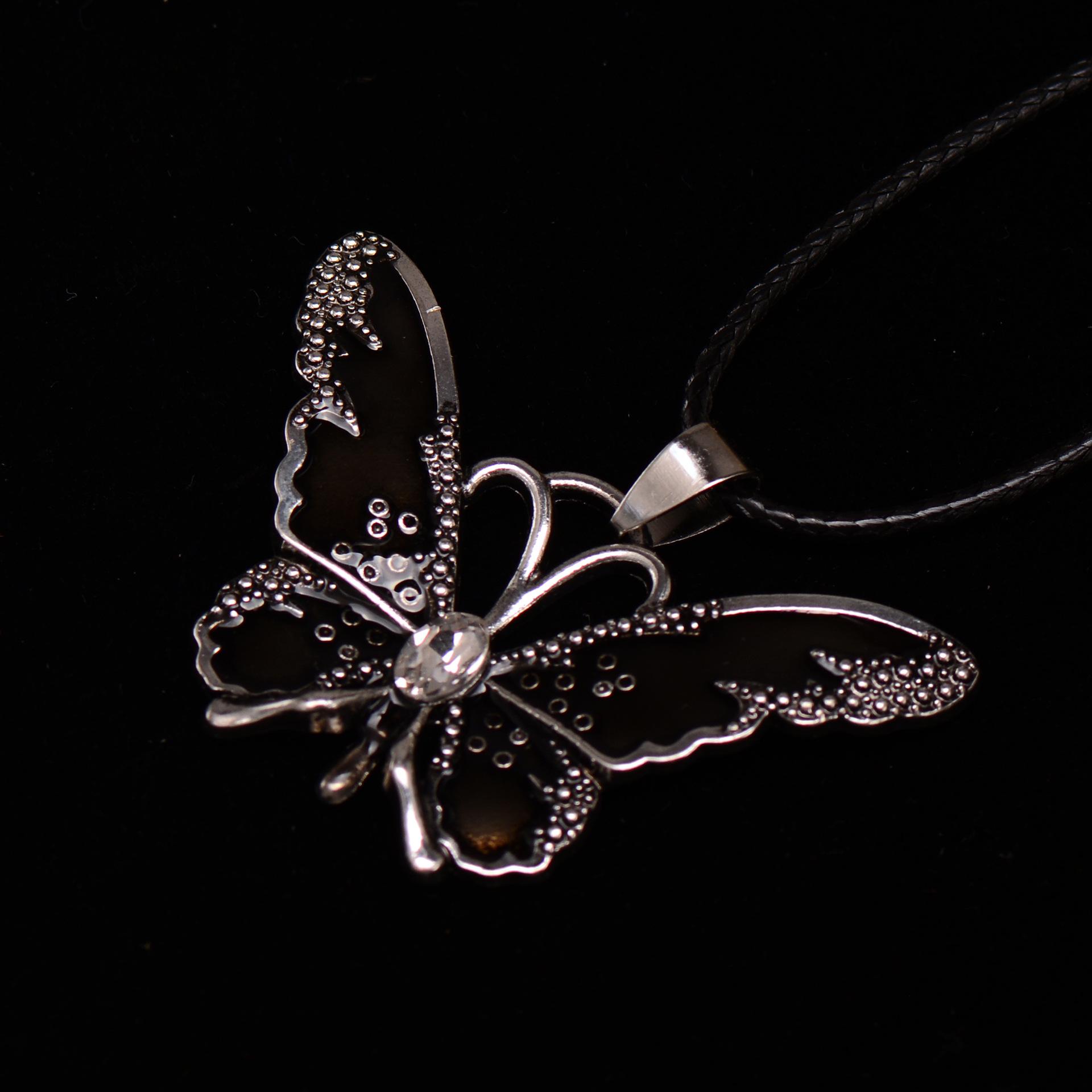 Натуральный Милый Цветной Кристалл Эпоксидная Живопись Масло Прозрачные Крылья Бабочка Подвеска Ожерелье Лента Восковая Нить Цепочка Ожерелье