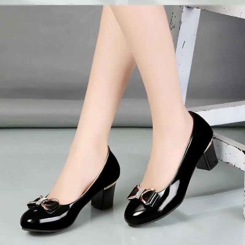 Fashion Spring Autumn Soft Bottom Large Size Women's Shoes Buckle Mid Heel Four Seasons Single Shoes Rubber Upgraded Version 34-42 Code