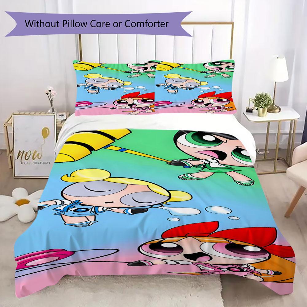 Powerpuff Girls Cartoon Prints bedding, duvet cover and pillowcases, birthday gift (1 duvet cover + 2 pillowcases, pillow insert not included)JM009