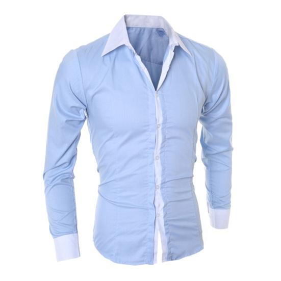 Fall Spring Men Formal Shirt Turn-down Collar Single-breasted Contrast Color Slim Fit Long Sleeves Button Cardigan Mid Length Business Daily