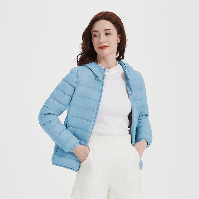 2023 Women's Short White Duck Down Jacket - Lightweight, Hooded, Korean Style, Autumn/Winter, Loose Fit, Stand-up Collar.