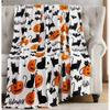 Festliche Halloween Flanelldecke mit schwarzem Fledermausdruck Perfektes Geschenk für Sofa, Büro, Bett, Flugzeugreise, Schlaf, Lesen, Entspannen, Camping