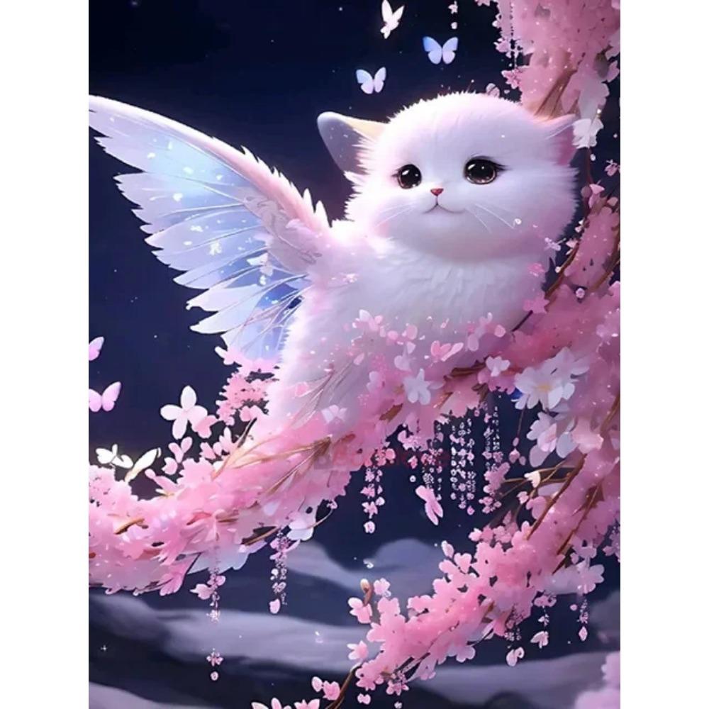 Pictura cu diamant Drill complet drăguț pisică albă pătrat rotund pictură cu diamant peisaj cu flori realizate manual Diy pictură cu mozaic cu diamante decorarea casei