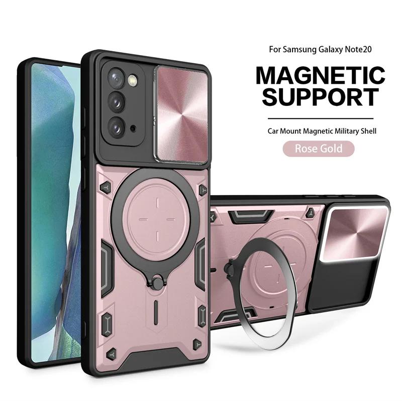 

Противоударный защитный чехол для Samsung Galaxy Note20, магнитный металлический чехол Galaxy S24 S23 S22 S21Ultra Plus, защитный чехол для камеры For SAM S21 Ultra розовый