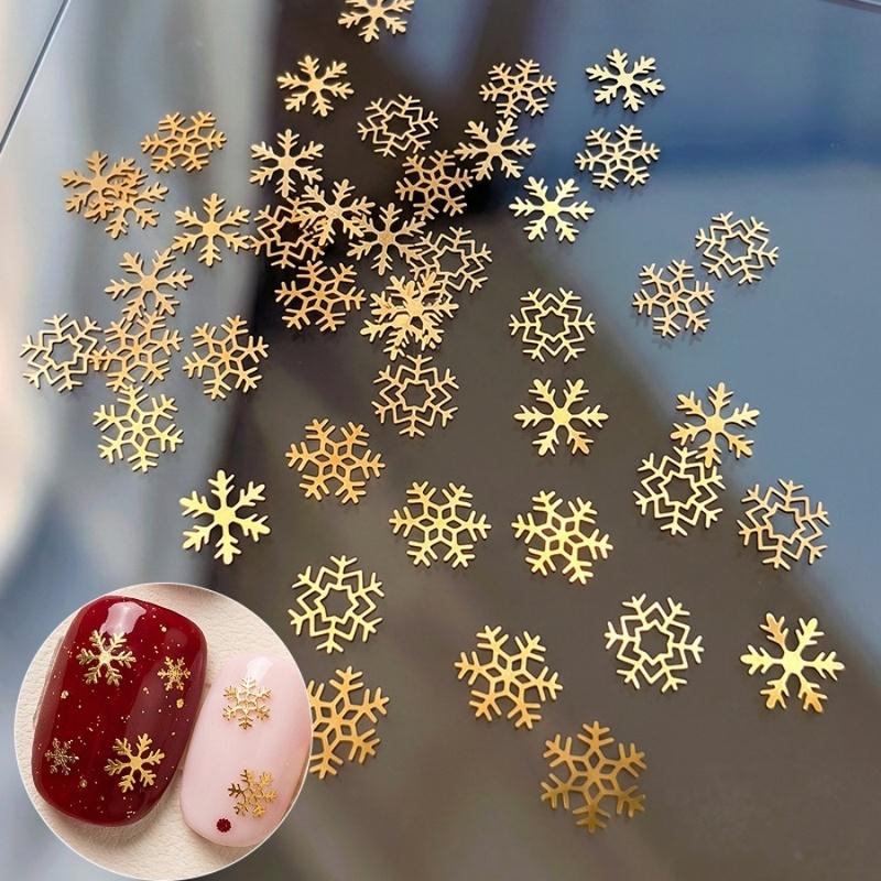 50Pcs Christmas Metal Snowflake Nail Art Charms Gold Silver Winter False Nail DIY Manicure Decorations Gift