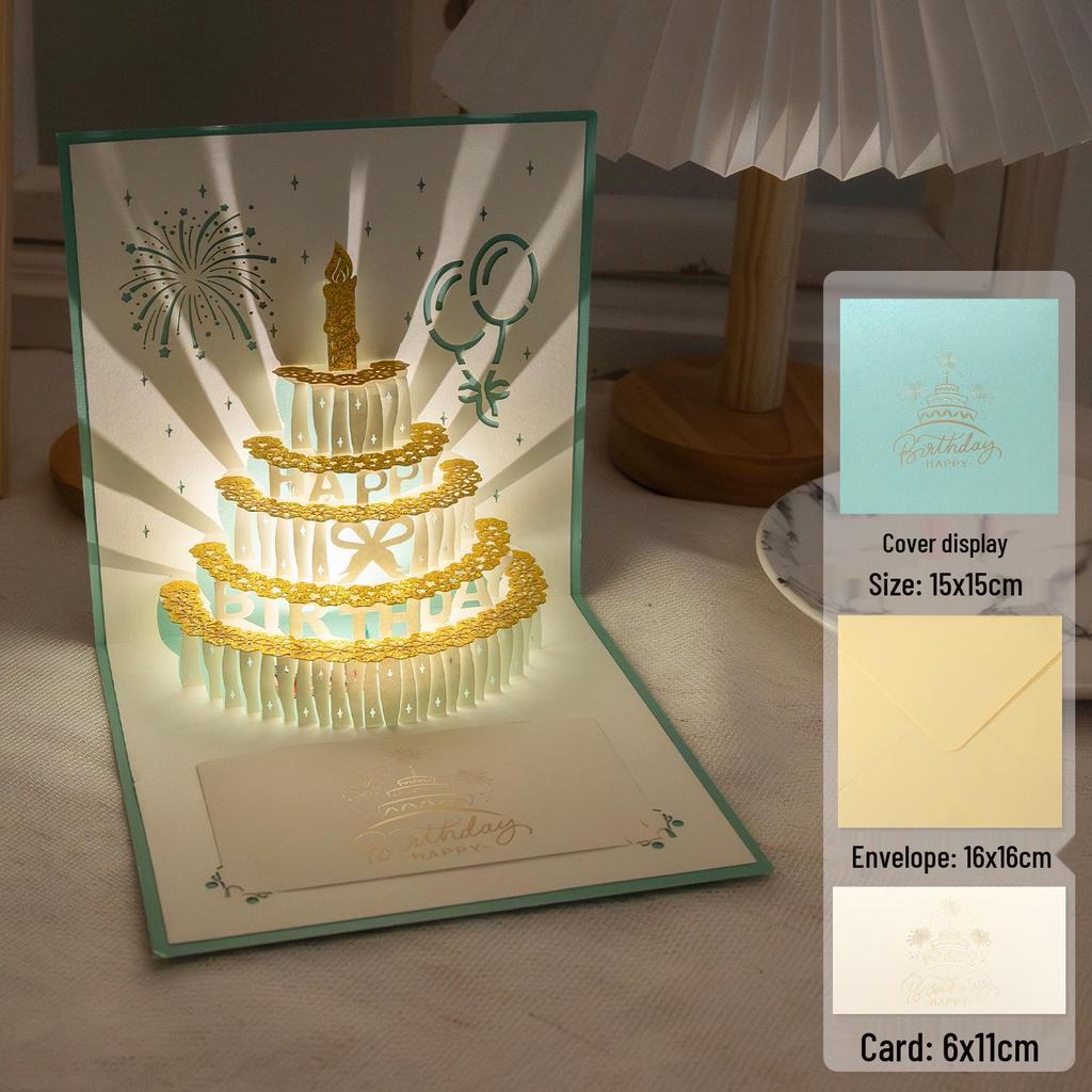 3D Pop-Up Birthday Sound Card with Recording Light - Cake Design for Boyfriend/Girlfriend Gift