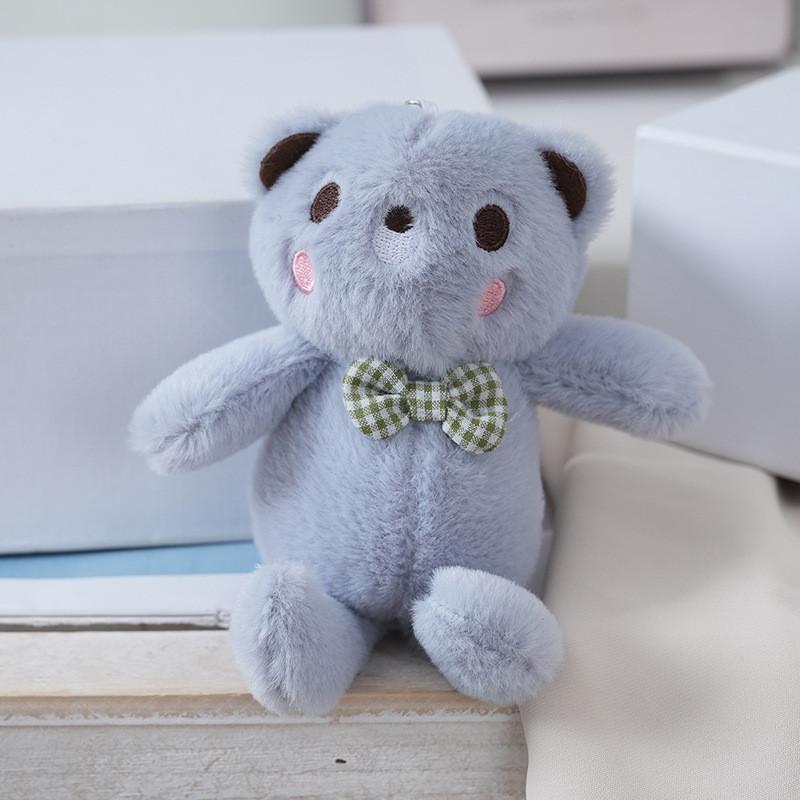Tie Bow Grid Teddy Bear Plush Toy  Soft Fill Doll Backpack Keychain Holiday Gift