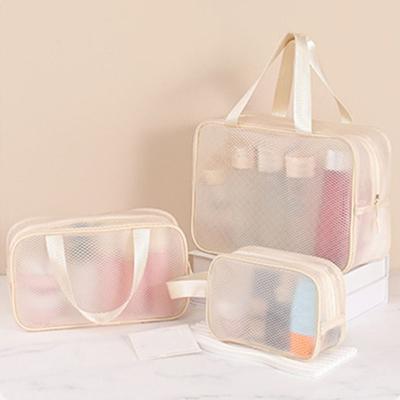 New Large Capacity Mesh Makeup Bag Handheld Zipper Cosmetic Bag Transparent Waterproof Toiletry Kit Bag Travel