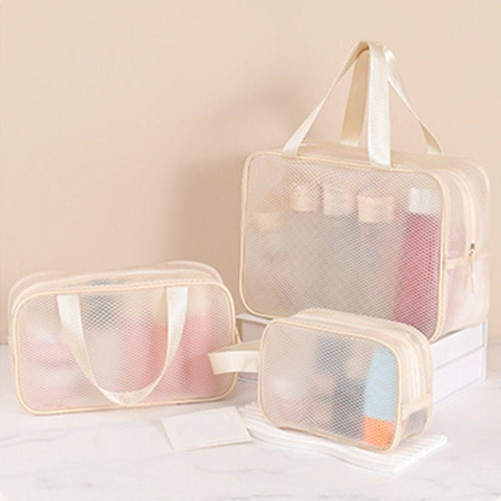 Large Capacity Mesh Makeup Bag Handheld Toiletry Kit Bag New Cosmetic Bag Travel