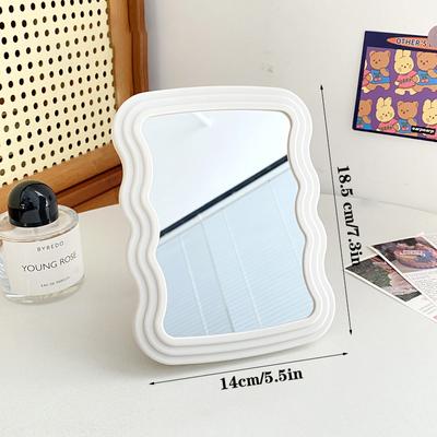 Specchio da Trucco da Tavolo Ondulato Tinta Unita Semplice Portatile Portatile Pieghevole Studente Compatto Carino