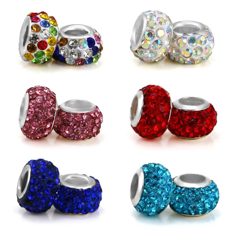 Silver Plated Macroporous Resin Glass Beads for Charms Bracelet Necklace Keychain Women Girls Jewelry Gifts