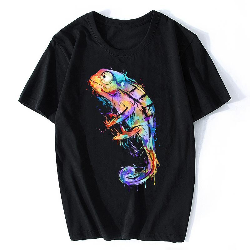 

Colorful Chameleon T-shirt Men T Shirt Black Tshirt Summer Fall Cartoon Tops Cotton Tees Funky Streetwear Tshirt Clothing - M... S разноцветный