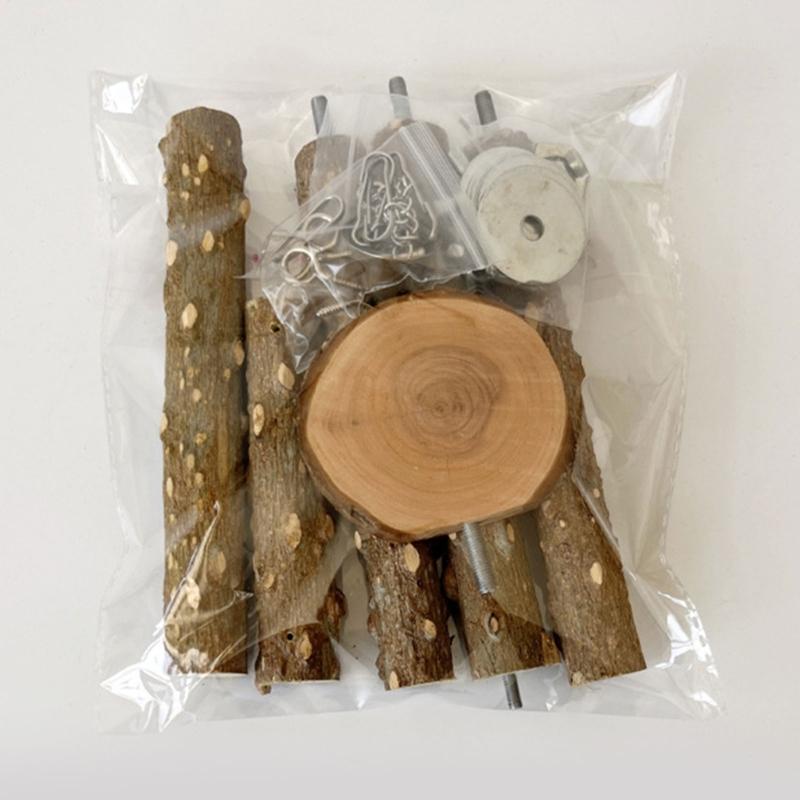 4PCS Natural Wood Parrot Perch Toy Set Includes Swing Platform And Climbing Accessories For Bird Engaging Play