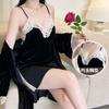 Sexy female autumn and winter new velvet slit suspender pure desire suspender nightgown set
