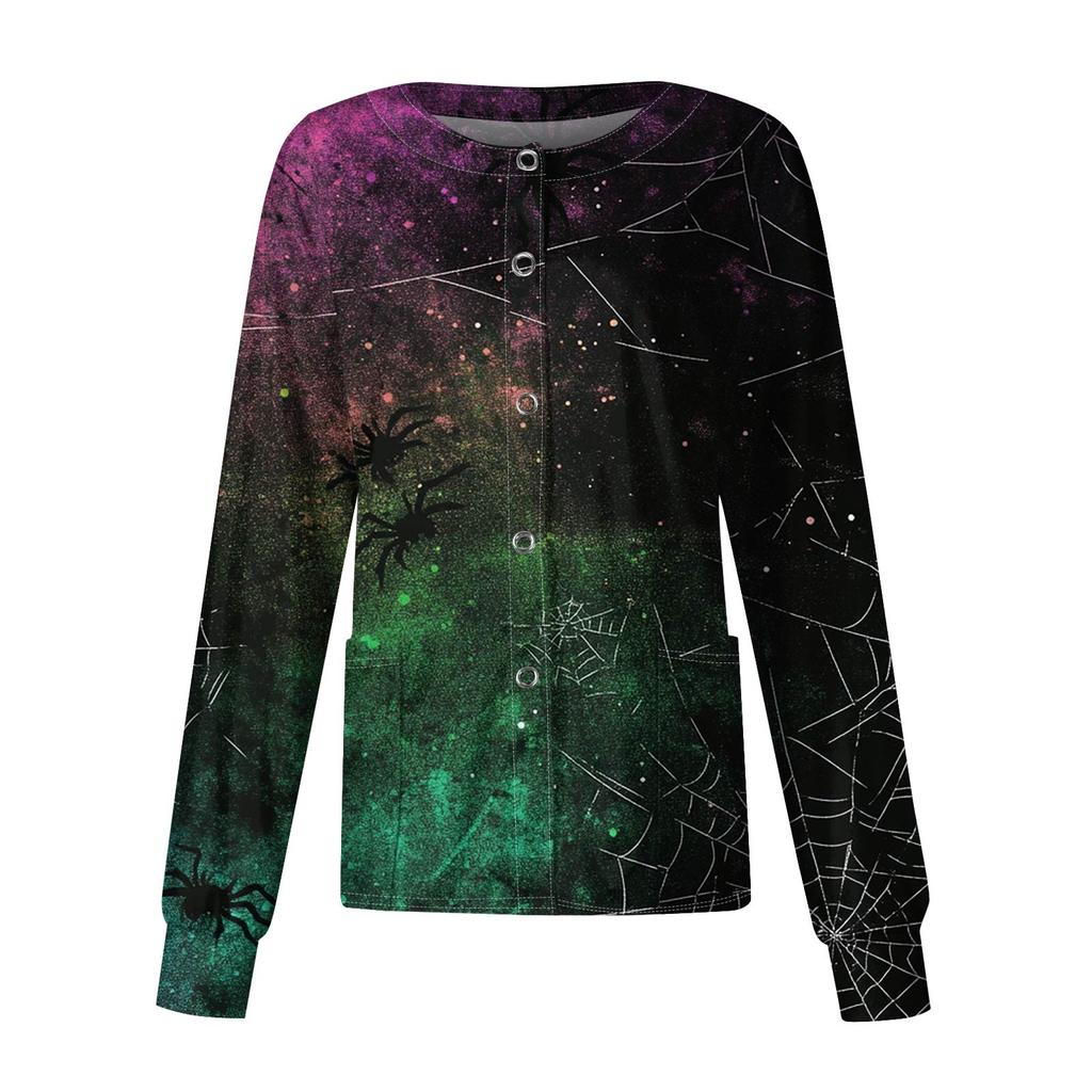 Dámské ležérní oblečení s dlouhým rukávem, jednořadové halloweenské oblečení s potiskem Cardigan Top oblečení Uniformy