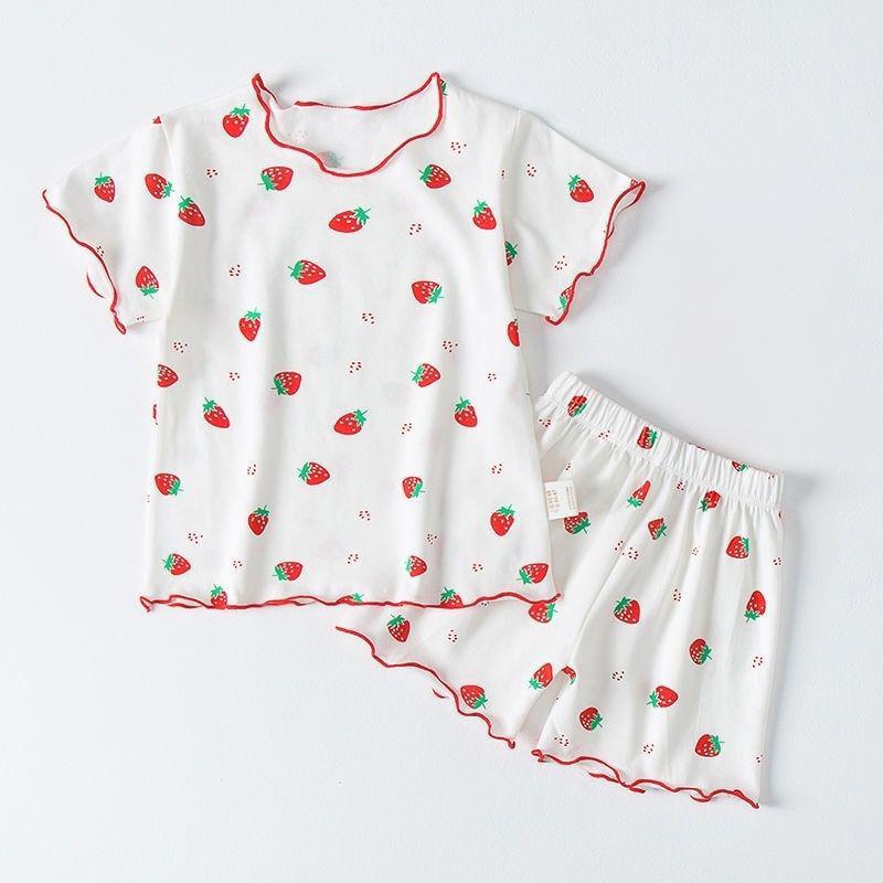 Baby-Mädchen Kurzarm-Oberteil und Shorts Sommer-Set aus Eisseide, dünne Loungewear, Kinderkleidung, zweiteiliges Set