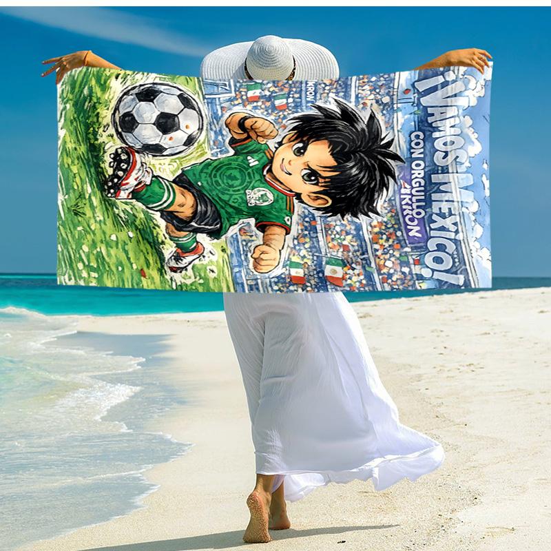 1pc Soccer Hero Mexico Cartoon Quick Dry Microfiber Bath Towel for Swimming Surfing Camping Unisex Holiday. SJT7201105