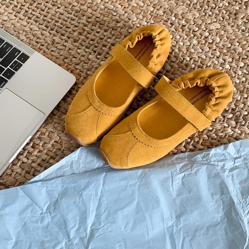 

2025 new niche design matte leather flat loafers elastic one-word strap Velcro ballet shoes 39 жёлтый