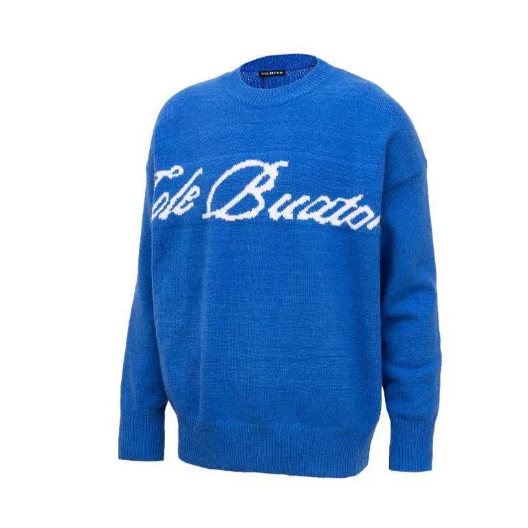 Trendy Unisex CB Logo Jacquard Knit Pullover Sweater