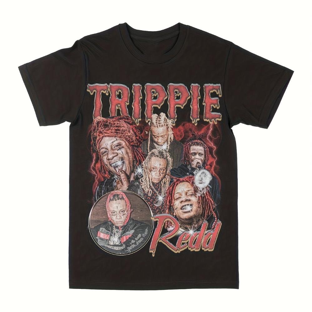

Men S Official Trippie Redd Merchandise T-Shirt Heavyweight Red Logo Print Tee Loose Fit Streetwear Concert Outfit S разноцветный